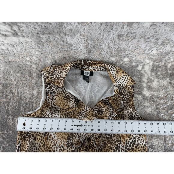 Studio 1940 Womens Size M Leopard Ruffle V Neck Button Top Sleeveless Shirt - Picture 5 of 8
